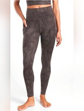 Athleta Feather-Print High-Rise Leggings in Charcoal Brown
